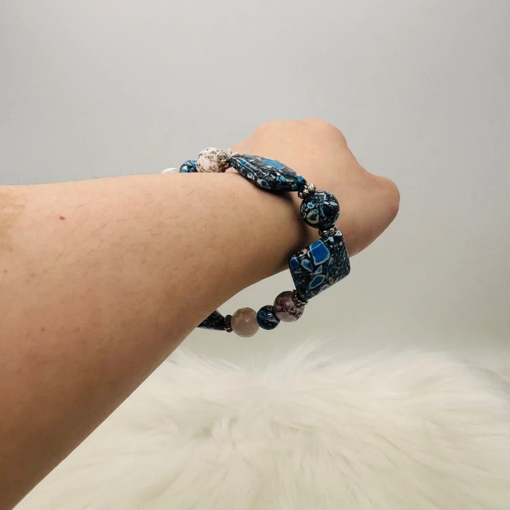 Square Beaded Geometric Unique Design Bracelets in light Blue theme